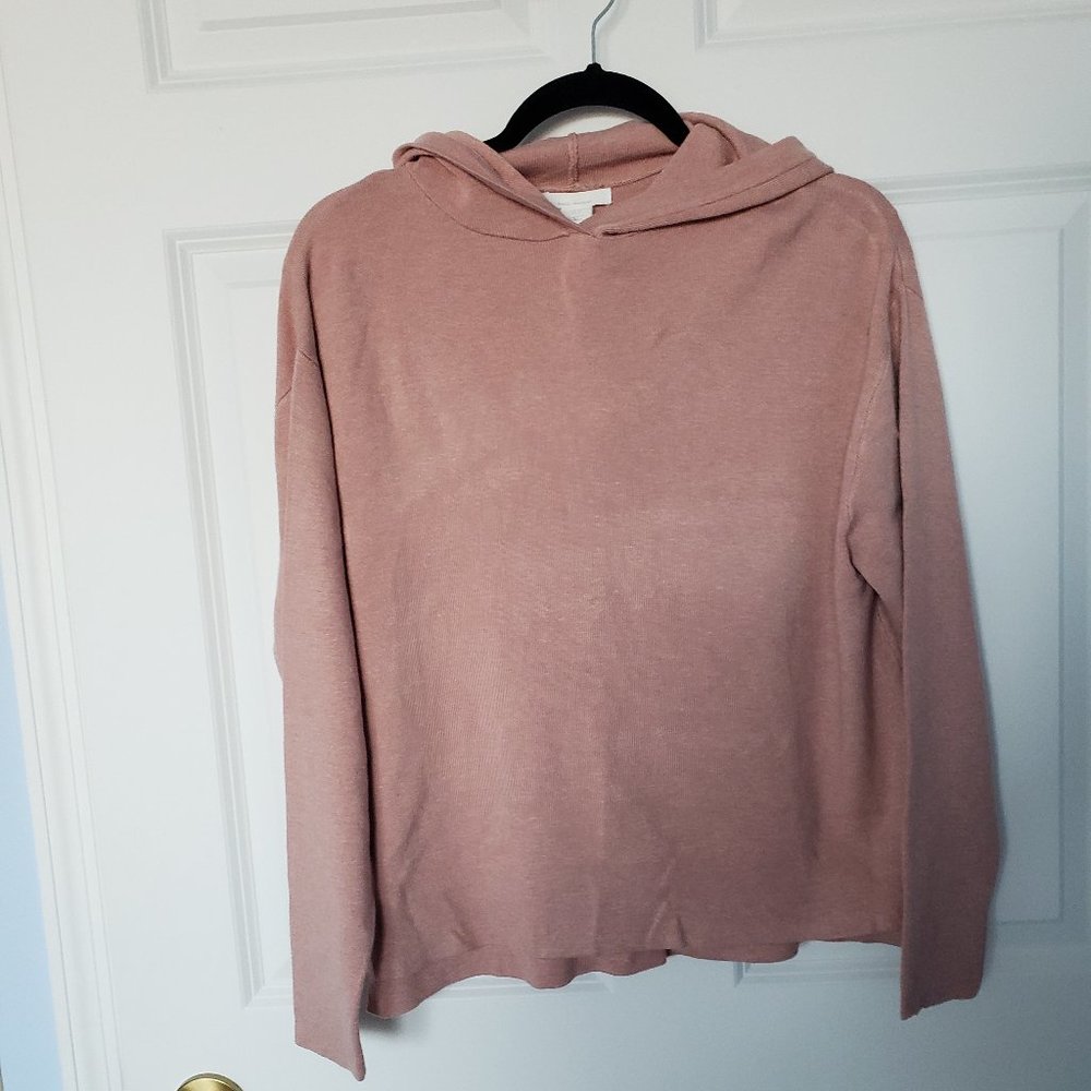 H&M Oversized Hooded Knit Pullover Hoodie Pink Pullover Sweater